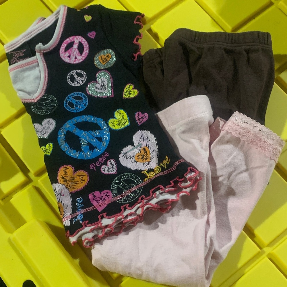 Beverly Hills Princess 3- Pc Kids Top & Leggings Set - Black,Pink & Brown! FIRM!